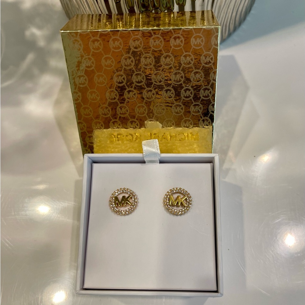 MK emblemed earrings gold